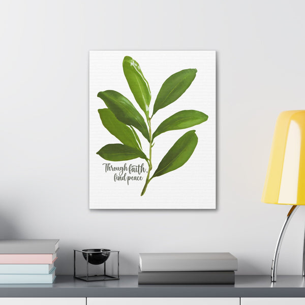 Through Faith Find Peace Olive Leaf Canvas Wall Art